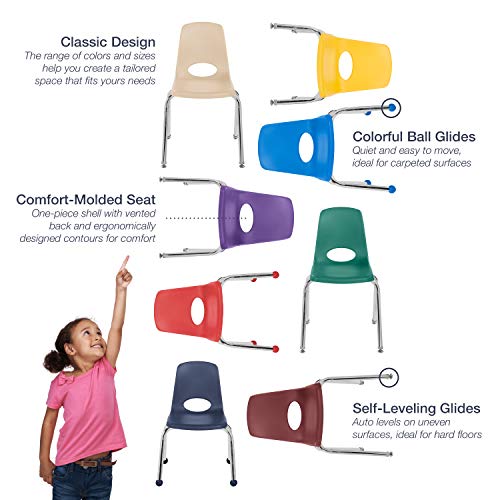 Factory Direct Partners FDP 16" School Stack Chair, Stacking Student Chairs with Chromed Steel Legs and Ball Glides - Purple (6-Pack), 10367-PU