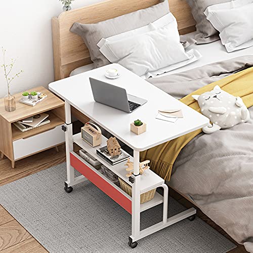 Tpouo Height Adjustable Computer Desk,Sit Stand Up Desk Workstation with Crank Handle for Office Home Living Room Bedroom,Tray Bed Side Computer Table,White(60 cm×40 cm