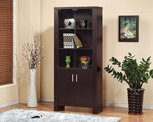 Major-Q Modern Contemporary Design 70" H Wooden Book Display Bookshelf with Glass Cabinet Doors and Espresso Finish, Id8011403gl