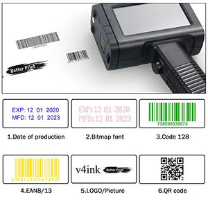 Portable Handheld Printer Labeler v4ink BT-HH6105B3 with 4.3 Inch HD LED Touch Screen Bottle Wood Printer use for QR-Code Barcode Production Date DIY Logo Print on Card Bag Box Labeler