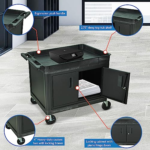 Luxor - 30 Inch Large Top Tub and Bottom Cabinet Shelf Cart (TC12C-B), Black