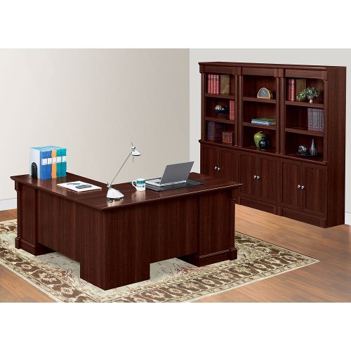 Sauder Office Furniture Palladia Collection Cherry Finish L-Shaped Desk with Bookcase Set