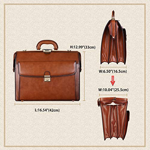 Banuce Leather Briefcase for Men with Lock Lawyer Attache Case Hard 15.6 Laptop Attorney Litigator Bag Doctor Style Bag