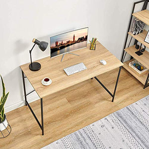 Coavas 47 inch Office Computer Desk Large Study Desk Simple Writing Table Workstation for Home, Oak Tabletop with Black Frame