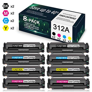 8-Pack (2BK+2C+2Y+2M) 312A | CF380A CF381A CF382A CF383A Compatible Remanufactured Toner Cartridge Replacement for HP Color Laserjet Pro MFP M476dw M476dn M476nw Printer, Toner Cartridge.