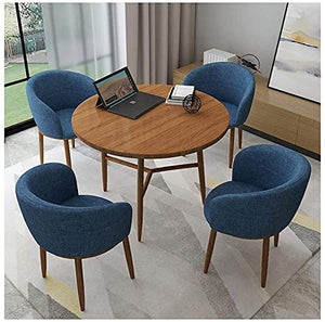 AkosOL Office Table and Chair Set - Business Dining Round Table Reception Negotiation Combination - Navy Blue 90cm