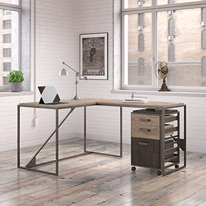 Bush Furniture Refinery 50W L Shaped Industrial Desk with 37W Return and Mobile File Cabinet in Rustic Gray