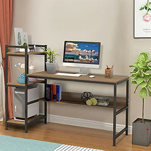 ADHW Corner Computer Desk with Bookshelf Laptop Home Office Study Table Workstation