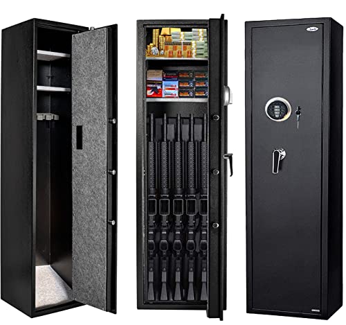 Quicktec Large Rifle Safe, Gun Safe for Home Rifles and Pistols, Quick Access 5-6 Gun Cabinet Shotgun Safe (with/Without Scope) with Pistol Lockbox Slient Mode (Large Gun Safe-Numeric Keypad)