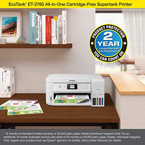 Epson EcoTank ET-2760 Wireless Color All-in-One Cartridge-Free Supertank Printer with Scanner and Copier (Renewed)