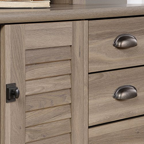 Sauder 415109 Harbor View Computer Desk with Hutch, L: 62.21" x W: 23.50" x H: 57.36", Salt Oak finish