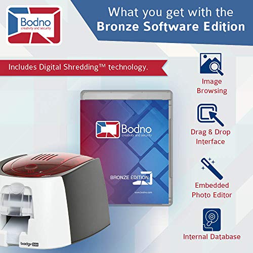 Badgy200 Color Plastic ID Card Printer with Complete Supplies Package with Bodno ID Software - Bronze Edition