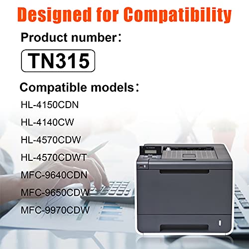 (2BK+1C+1M+1Y) TN315 TN315BK TN315C TN315M TN315Y Toner Cartridge Compatible Replacement for Brother HL-4150CDN 4140CW 4570CDW MFC-9640CDN Printer Cartridge.