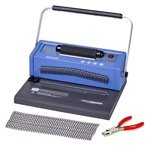 TIANSE Spiral Coil Binding Machine, Manual Book Punch Binder with Electric Coil Inserter, Disengaging pins, Adjustable Side Margin, Comes with 100pcs 3/8'' Plastic Coil Binding Spines & Plier