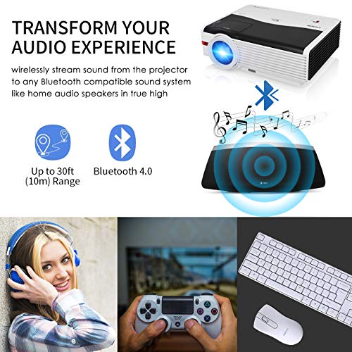 Smart HD Projector Bluetooth, Wireless WiFi Projector with 5000 Lumen 200” Large Image Display HDMI USB for Home Entertainment, Connect to Laptop Tablet Fire TV Stick Game Console PS4 Roku