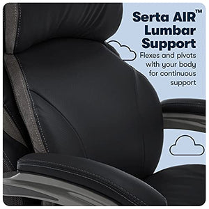 Serta Big and Tall Executive Office Chair with AIR Technology, Smart Layers Premium Elite Foam - Supports up to 350 lbs - Bonded Leather - Black