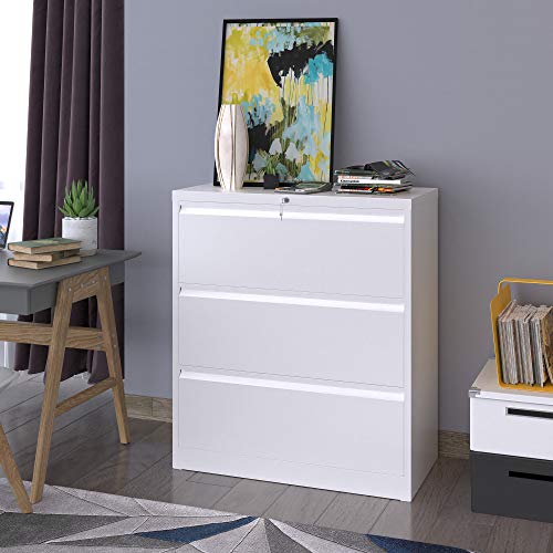 YITAHOME 3 Drawer Lateral File Cabinet with Lock, White - Legal/Letter A4 Size