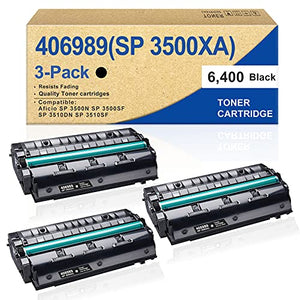 [3 Pack,Black] 406989(SP 3500XA) Compatible Toner Cartridge Replacement for Ricoh Aficio SP 3500N SP 3500SF SP 3510DN SP 3510SF Printer Toner Cartridge