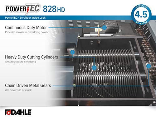Dahle PowerTEC 828 HD Hard Drive/Paper Shredder, Chain Driven 4.5 Hp Motor, Security Level P-3/H-4