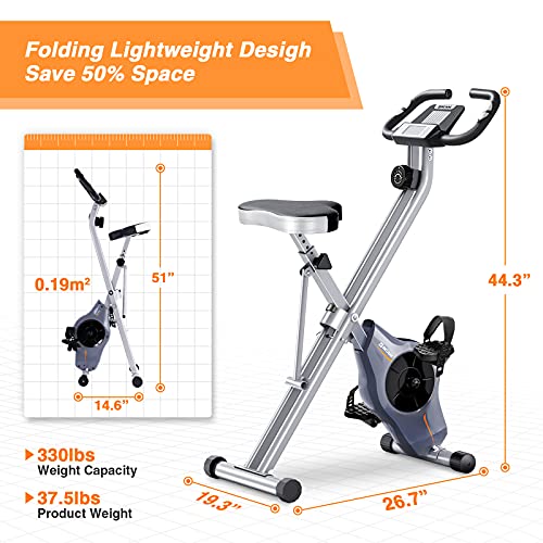 BCAN Folding Exercise Bike - Foldable Stationary Bike 330 LBS Weight Capacity, 8 Levels Magnetic Resistance for Home Gym