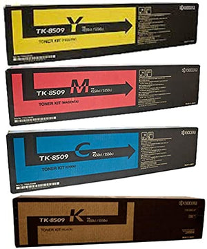 Kyocera 1T02LCCCS0 Toner Cartridges For use with Copystar CS4550ci and CS5550ci Printers; Contains: (1) TK-8509C Cyan, (1) TK-8509 Black, (1) TK-8509M Magenta and (1) TK-8509Y Yellow Toners Cartridges