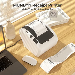 MUNBYN Receipt Printer, Thermal Receipt Printer Works with Windows Mac Chromebook Linux Cash Drawer, USB/Ethernet Port 80mm Printer for POS, High-Speed Auto-Cutter Wall Mount, ESC/POS, ITPP047