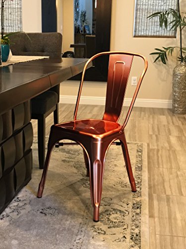 Design Lab MN LS-9000-CRGLD Dreux Restaurant Stackable Steel Side Chair (Set of 4), Metallic Rose Gold