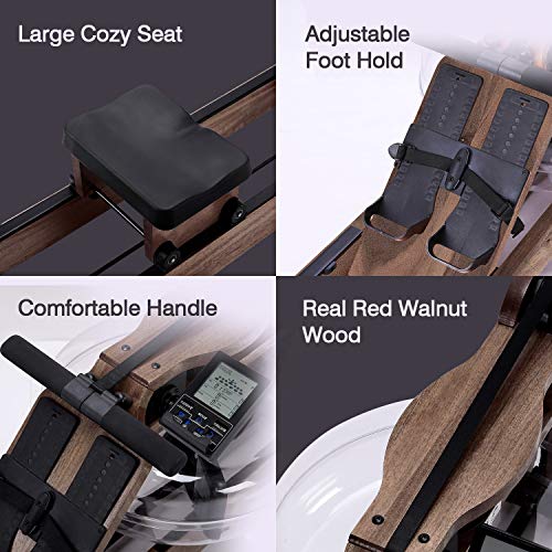 Rowing Machine Black Walnut Wood Water Rower with Bluetooth Monitor for Home Gyms Indoor Training Use(Including an Automatic Pump)