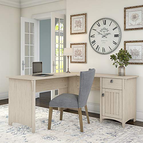 Bush Furniture Salinas L Shaped Desk with Storage in Antique White