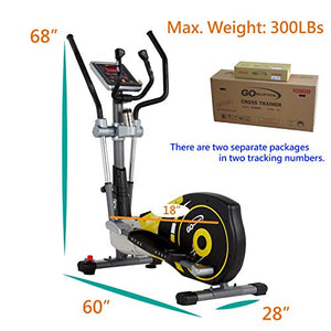 V-600X Extra Length Motorized Stride 18" Programmable Elliptical Cross Trainer - Cardio Fitness Strength Conditioning Workout with Wireless HRC Receiver for home exercise (V-600X, Yellow/Black)