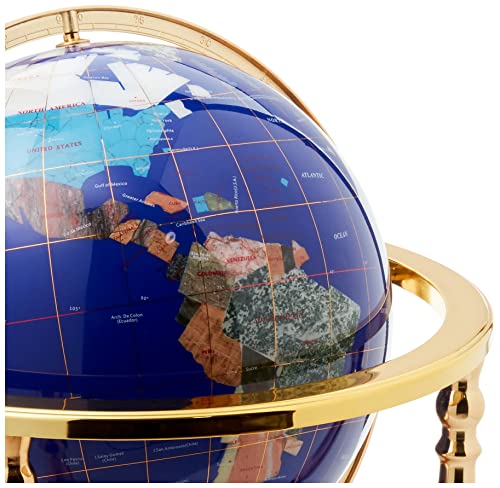 Unique Art 21-Inch by 13-Inch Blue Lapis Ocean Table Top Gemstone World Globe with Gold 4-Leg Table Stand