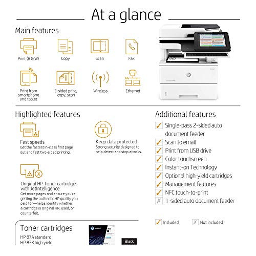 HP LaserJet Enterprise Flow MFP M527z Wireless Multifunction, Copy/Fax/Print/Scan F2A78A BGJ (Renewed)