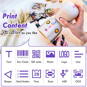 PEKOKO Handheld Printer Portable Mini Inkjet Printer Color Barcode Printer 1200dpi Wireless