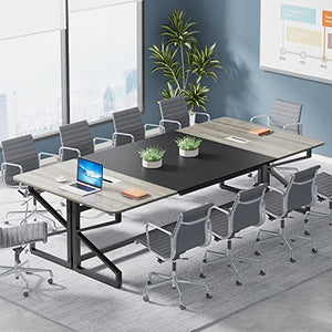 Tribesigns 8FT Conference Table with Cable Grommet, 94.48L x 47.24W x 29.52H Inch, Gray and Black