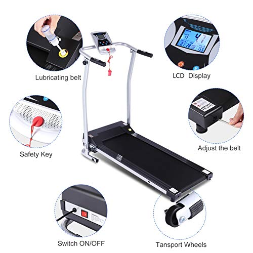 Folding Treadmill for Home, Smart Electric Treadmill with LED Monitor, Safe Handlebar & Safe Key, Portable Walking Running Jogging Exercise Equipment with Fixed Incline & Easy Assemble