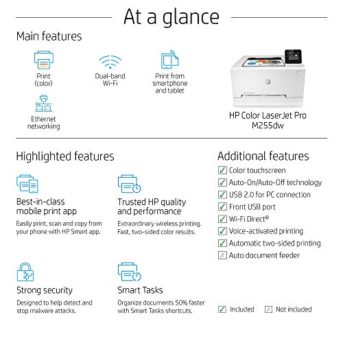 HP Color Laserjet Pro M255dw Wireless Laser Printer, Remote Mobile Print, Duplex Printing (7KW64A)