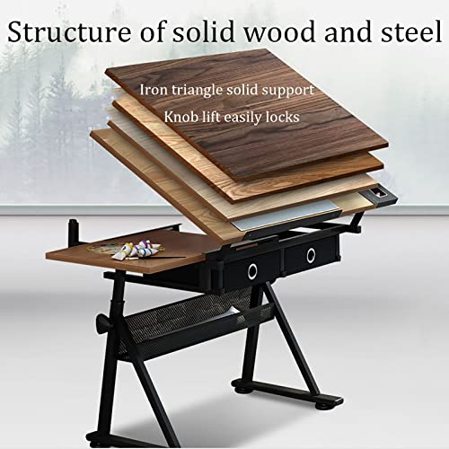 VejiA Drafting Table Craft Station with Tiltable Tabletop and 2 Storage Drawers