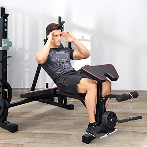 Xinqinghao Adjustable Olympic Workout Bench with Squat Rack, Leg Extension, Preacher Curl, and Weight Storage, Weight Bench for Full Body Fitness Home Gym Strength Training Equipment