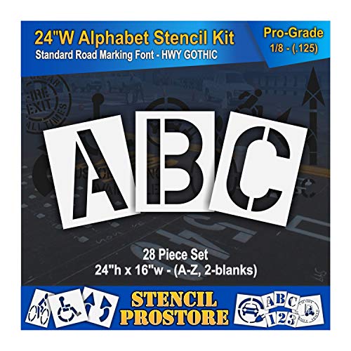 Pavement Stencils - 24 inch Alphabet KIT Stencil Set - (28 Piece) - 24" x 16" x 1/8" (128 mil) - Pro-Grade