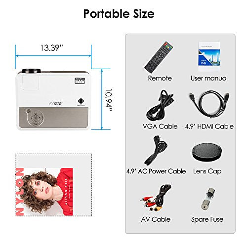 EUG LED Wireless Home Projector with Android WiFi LCD TFT Display 3900 Lumen Smart TV Projector Support Full HD 1080P 720P HDMI USB RCA Audio Speakers&Keystone for DVD Game Console PC Laptop Phones