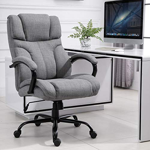 Vinsetto Big and Tall Ergonomic Executive Office Computer Chair 500lbs High Capacity with Upholstered Thick Padding Headrest and Armrest, 5 Univeral Wheels and Linen Finish, Light Grey