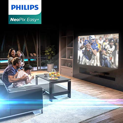 Philips NeoPix Easy+ Mini Video Projector, 2,600 Led Lumens, 80 Inch Display, Wi-Fi Screen Mirroring, Bluetooth, Built-in Media Player, HDMI, USB, microSD, 3.5mm Audio Out