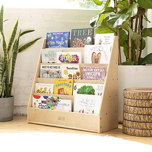 ECR4Kids-ELR-0339 Birch Hardwood Single-Sided Bookcase Display Stand for Kids, 5 Shelves, Natural Birch Hardwood Kids’ Bookshelf, Bookshelf for Kids, GREENGUARD [GOLD] Certified Book Display,15"