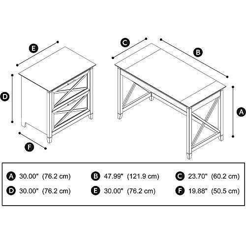 Bush Furniture Key West 48W Writing Desk with 2 Drawer Lateral File Cabinet in Washed Gray