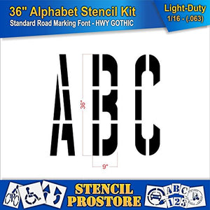 Pavement Stencils - 36 inch Alphabet KIT Stencil Set - (28 Piece) - 36" x 9" x 1/16" (63 mil) - Light-Duty