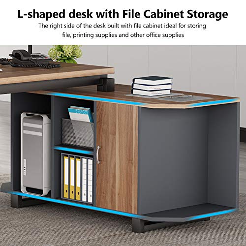 Tribesigns L-Shaped Desk, 55 Inch Executive Office Desk with File Cabinet, Modern Computer Gaming Desk Workstations for Home Office Study