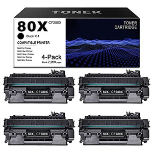 Compatible 80X High Yield Toner Cartridge Replacement for HP CF280X to use with Pro 400 M401dne M401dw M401n M425dn M401dn Printer Ink Cartridge (4 Pack, Black)