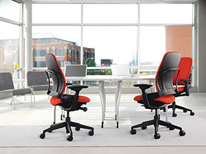Steelcase Leap Desk Chair in Black Fabric - Highly Adjustable Arms - Platinum Frame and Base - Open Box -