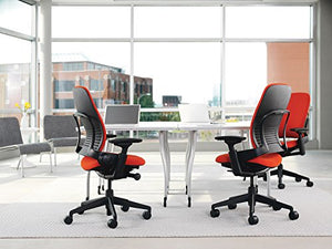 Steelcase Leap Desk Chair in Buzz2 Black Fabric - Highly Adjustable Arms - Black Frame and Base - Soft Dual Wheel Hard Floor Casters