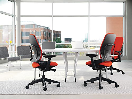 Steelcase Leap Desk Chair in Buzz2 Black Fabric - Highly Adjustable Arms - Black Frame and Base - Soft Dual Wheel Hard Floor Casters